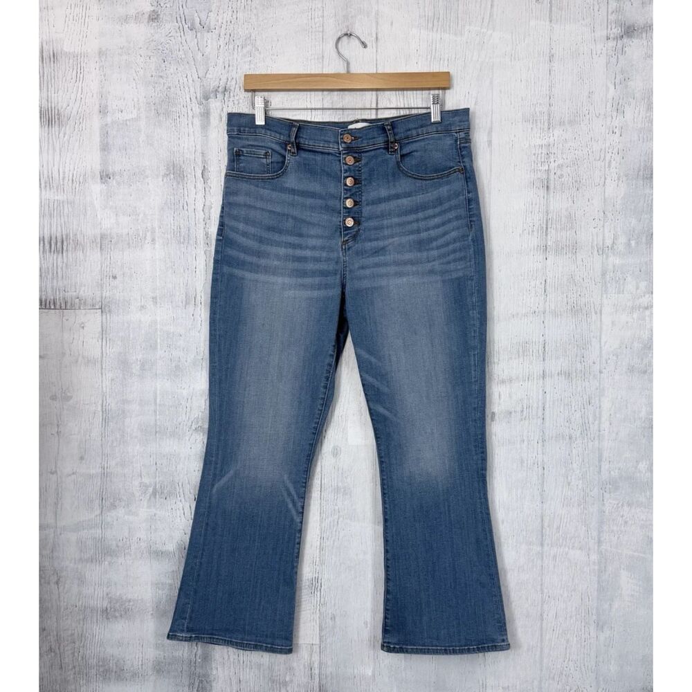 Loft The Kick Crop High Rise Button Fly Whiskered Jeans Womens Sz 12 (Fit 34x26)